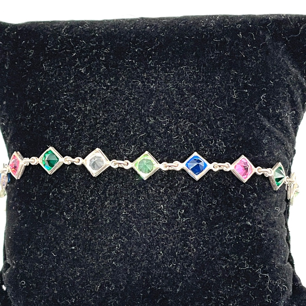 Vintage 925 Italy Sterling Multi-Color Crystal Bracelet 7"